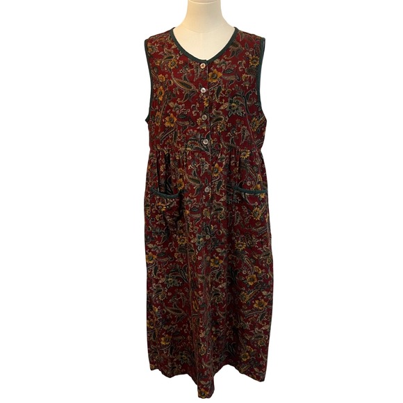 Erika classics Dresses & Skirts - Vintage ERIKA Classics 100% Cotton Floral Corduroy Pinafore Dress Cottage Boho L